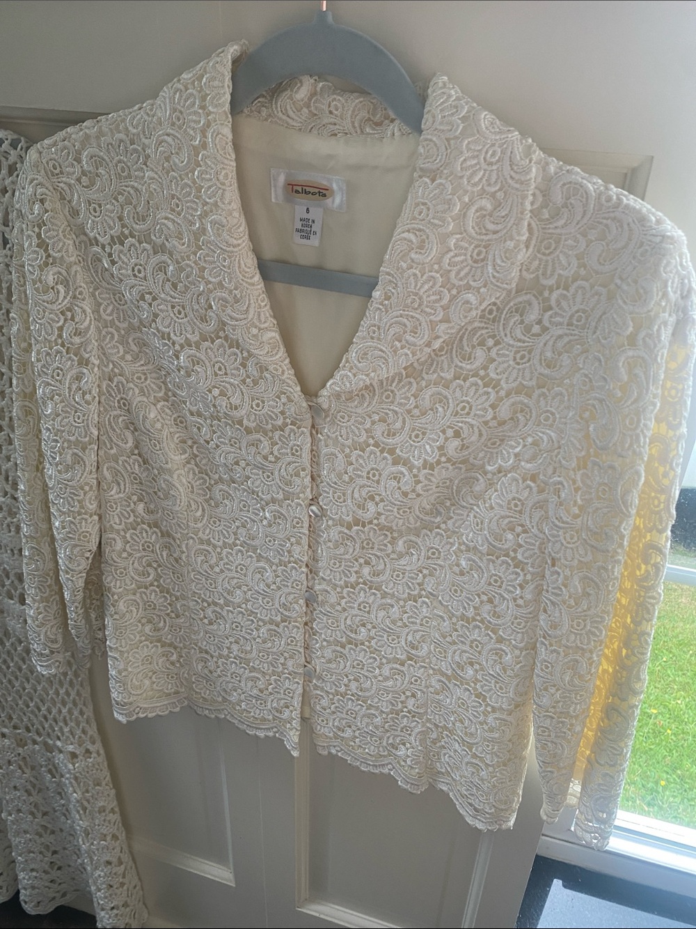 Talbots Cream Lace Button-Front Blouse